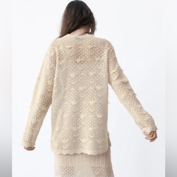 NWT Zara Beige Pointelle Knit Sweater (with Wool and Alpaca) - Picture 4 of 7